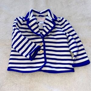 VGUC Janie and Jack girls white & blue striped blazer size 12-18 months